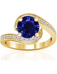 18K Yellow Gold Round Cut Blue Sapphire Ring With Sidestones (GIA Certificate)