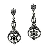 Antique Elegant Genuine Onyx Stone Vintage Style Dangle Earrings