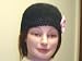 Cp116, Hand Cocheted Black Gimp Skull Cap with Pink Flower for Women and Teens