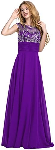 Favebridal Women's Navy Blue Unique Beaded A-line Long Chiffon Prom Dress LX106PL-16