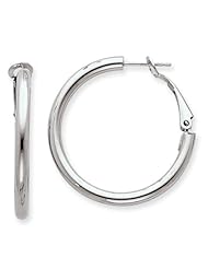 3mm, 14K White Gold Omega Back Round Hoop Earrings, 30mm (1 1/8")