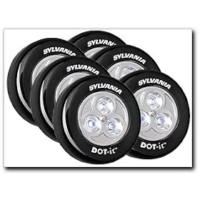 Sylvania Dot-It Self-Adhesive Bright White LED Light, Black, 6-PACK (33793-6)