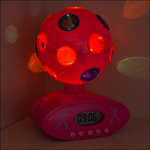 Imagen 2 de Bola de discoteca con reloj de alarma, rosa - Con música y efectos de luz