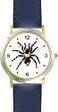 Spider - Tarantula Insect - Animal - WATCHBUDDY&reg; DELUXE TWO-TONE THEME WATCH - Arabic Numbers - Blue Leather Strap-Size-Large ( Men's Size or Jumbo Women's Size )