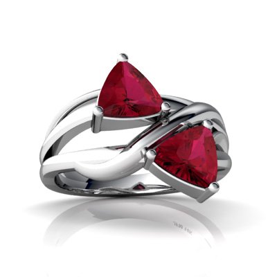 14K White Gold Trillion Created Ruby Ring