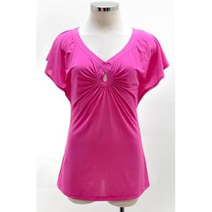 BCBG MAXAZRIA Fuschia V-neck Key Hole Top