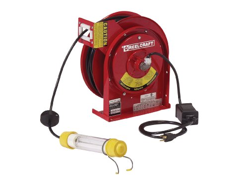 41GKXk80 uL Reelcraft L 4050 162 2 Spring Driven Cord Reel with 50 Feet of 16/2 Cord and Fluorescent Light