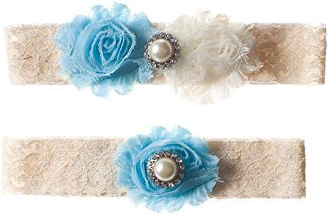 Light Blue and Ivory Shabby Flower Wedding Garter Set