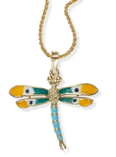 Enamel Dragonfly Pendant in 14k Gold