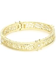 1928 Jewelry "Golden Glitz" Gold-Tone Crystal Filigree Stretch Bracelet, 7"