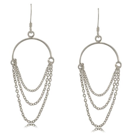 Dangle Earrings in Silver Ladies 3 Row Chain Hoop Hooks
