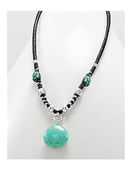 Cotton Waxed Thread Turquoise Necklace In Zinc