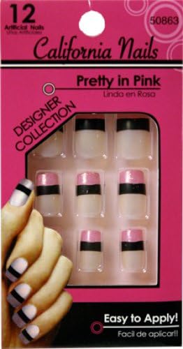 California Nails 12 Piece Black & Pink Artificial Nails Set