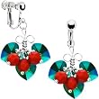 Handcrafted Austrian Crystal Holly Berry Dangle Clip Earrings