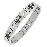 Stainless Steel Black Ionic Plated Crosses Link Bracelet, 8.75