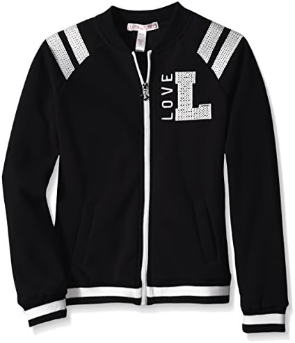 Juicy Licious Little Girls' Fleece Baseball Jacket with White Sequins, Black, 7/8