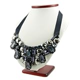 Zsa Zsa's Rhinestone and Ribbon Bib Necklace - Navy Blue