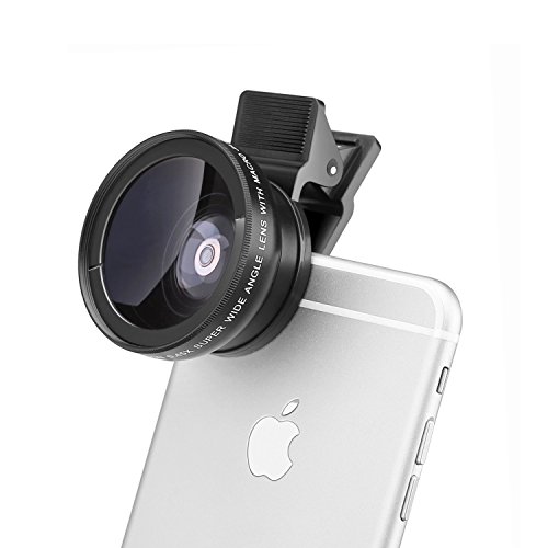 Mystery 2 in 1 Clip-on Cell Phone Camera Lens Kit, 0.45x Super Wide Angle Lens + 12.5x Super Macro Lens for iPhone 6S, 6S Plus, Samsung Galaxy, Windows, and Android Smartphones Tablet