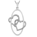 41GKpDOkThL. SL160  Sterling Silver Double Heart Diamond Pendant, 18
