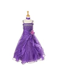 Girls Sequined Beaded Crystal Gathered  Spaghetti Strap Sheath Organza/Polyester Ankle Length Two-Toned Pageant Dress  With a Bow(s) and a Sash 