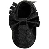 Sunward Prewalker Infant Sweet Bow Tassels Anti-skid Soft Leather Shoes Trainer (M(Suggest 6~12 month), Black)
