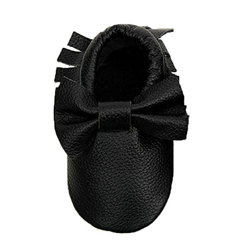 Sunward Prewalker Infant Sweet Bow Tassels Anti-skid Soft Leather Shoes Trainer (M(Suggest 6~12 month), Black)