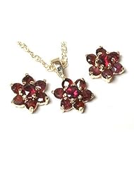 Peninsula Jewellery 9Ct Gold Garnet Pendant And Earring Set