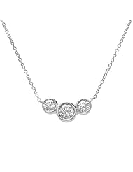 14k White Gold Three Diamond Bezel Set Necklace