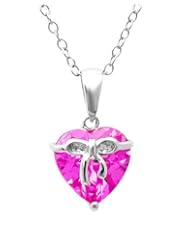 Created Pink Sapphire Heart with Bow Pendant-Necklace in Sterling Silver (4.50ct )