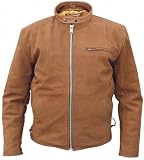 Men’s Brown Leather Scooter Jacket w European Collar. Full zip-out liner and Side laces Sizes 40-60