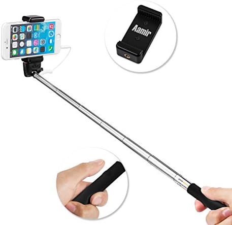 Aamir® Extendable Selfie Stick Self Portrait Pole Monopod with Remote Shutter Button and Take Line for iPhone 6, 6 Plus 5 5S 5C 4S, Samsung Galaxy S5 S4 S3 Note 4 3 2 and Other Smartphone (Black)