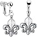 Antiqued Silver Tone Fleur De Lis Clip Earrings title=