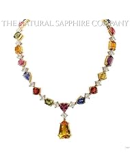 55.71cts of Natural Multi-Colored Sapphires set an 18kwy Gold Necklace with 8.01cts of Diamonds