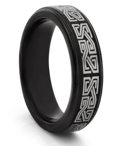 6MM Tungsten Carbide Black Celtic Greek Wedding Band Ring (Available Sizes 4-11 Including Half Sizes)