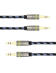 CE: iKross 2-Pack 1ft 3.5mm Jack Braided Sleeve jacket Stereo Auxiliary Aux Audio Cable for Apple iPhone iPad iPod Samsung HTC, LG Motorola and more Cellphone Smartphone - Black / Blue - iKross