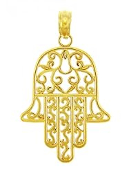 14k Yellow Gold Jewish Hamesh Hand Filigree Charm Hamsa Pendant