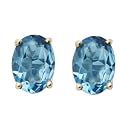 14k Yellow Gold 7x5mm Oval Blue Topaz Stud Earrings