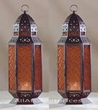 2 Large Glass Tall Moroccan Lanterns Candle Holder