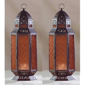  2 Large Glass Tall Moroccan Lanterns Candle Holder [Misc.]