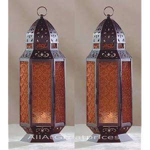 2 Large Glass Tall Moroccan Lanterns Candle Holder by 