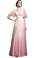 Chiffon/Taffeta/Tulle Short Sleeves Beaded Lace Crystals Applique Crystal Prom Dress/Party Dress 