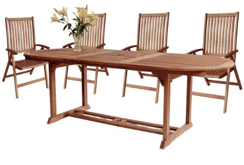 LNOSTR9 - Eucalyptus 9 Pieces (1 Table, 8 Chairs) Outdoor Extension / Expandable Dining Table Set- Solid FSC Hardwood (Natural Color)