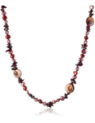 Multi-Cranberry Baroque and Button Shape Freshwater Cultured Pearl and Garnet Chip Endless Necklace, 36"