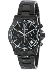 a_line Womens AL-80020-BB-11MOP Liebe Chronograph Black Dial Black Ion-Plated Stainless Steel Watch