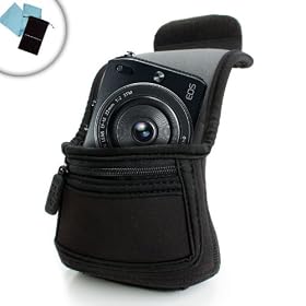 USA GEAR FlexArmor Durable Neoprene Case & Action-Ready Belt Holster for Canon EOS-M with Standard 22mm Lens **Includes Accessory Bag and Cleaning Cloth**