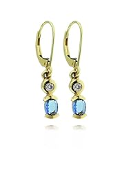 14k Yellow Gold Oval Tanzanite Gemstone and Diamond Dangle Earrings