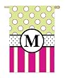 Monogram Peppy Pink & Green Polka Dot Double Sided Regular Size Flag - M Monogram Peppy Pink & Green Polka Dot Double Sided Regular Size Flag - M