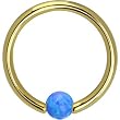 Solid 14KT Yellow Gold Blue Synthetic Opal Captive Ring - 14 Gauge 3/8"