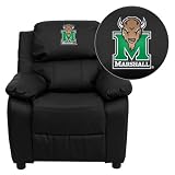 Flash Furniture Marshall University Thundering Herd Embroidered Black Leather Kids Recliner with Storage Arms