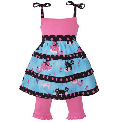AnnLoren Girls Kitty Cats Dress & Capri Clothing Set